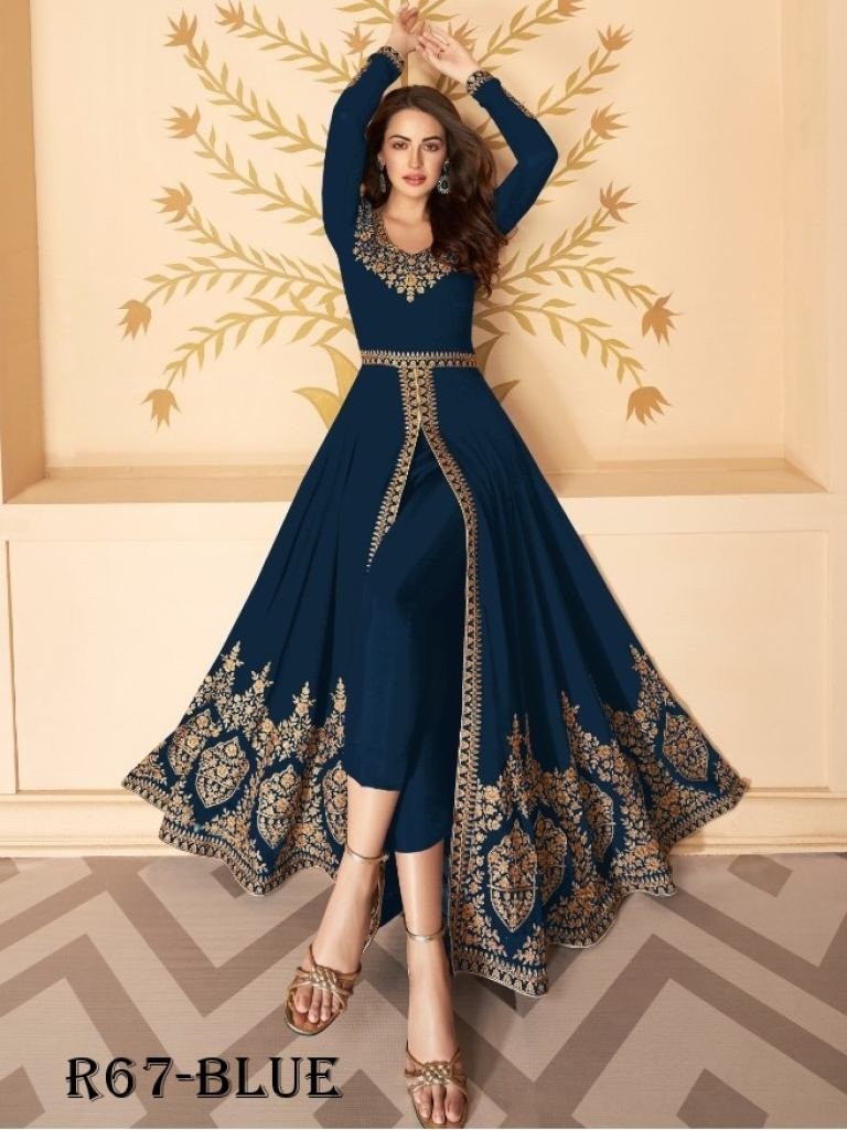 blue embroidery work georgette 1718446393 Blue Embroidery Work Georgette Suits With Full Flair