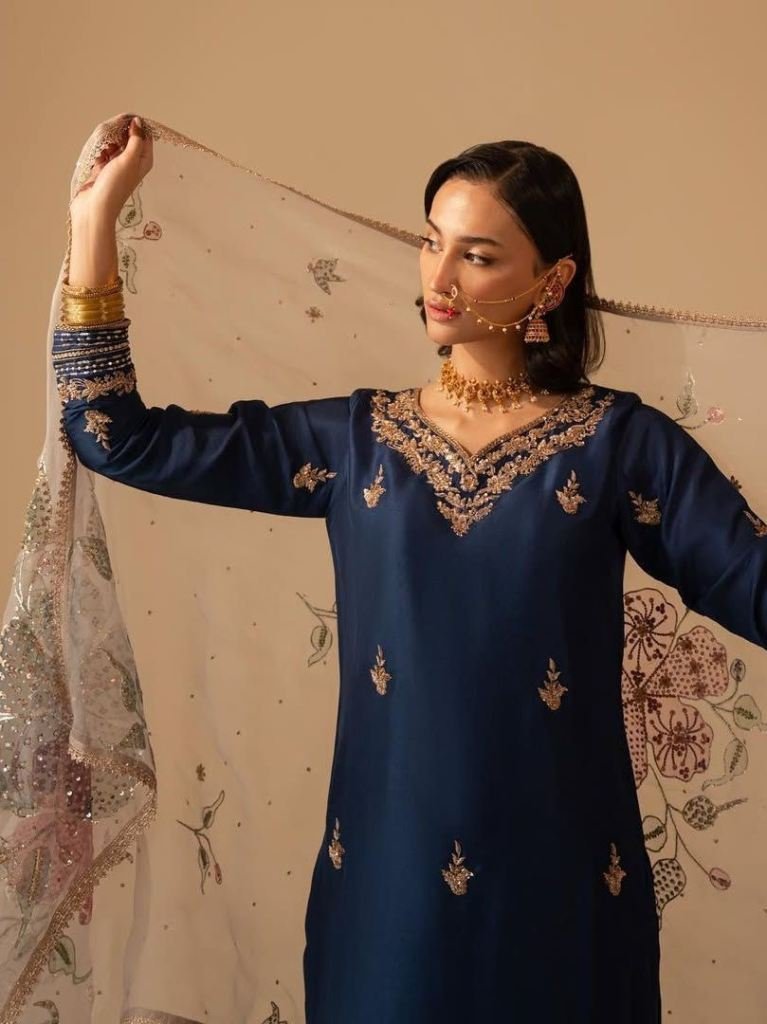 blue exclusive embroidery sequ 1735122043 Blue Exclusive Embroidery Sequence Work Chinon Suits With Pant