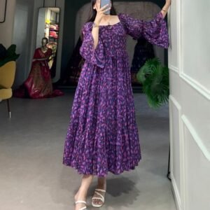 Blue Floral Printed Georgette Western Frock