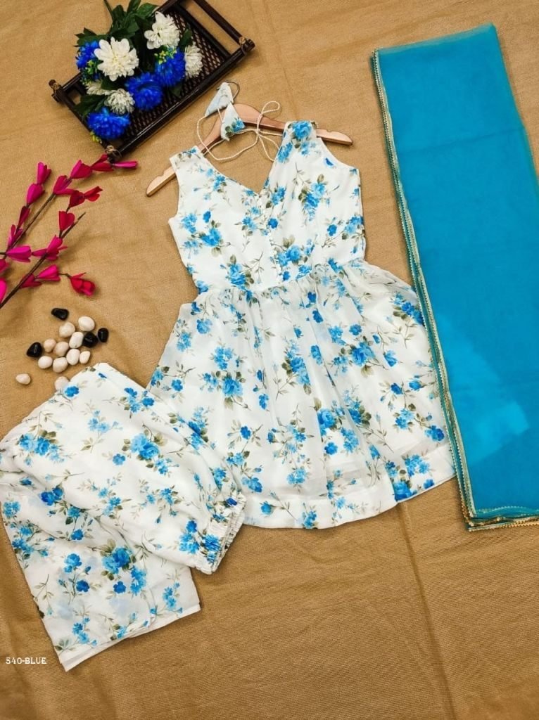 blue fox georgette floral shar 1714641569 Blue Fox Georgette Floral Sharara Set