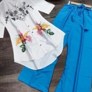 Blue Full Stitch Printed Cotton Top With Plazo