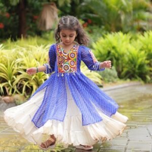 Blue Kids Girls Navratri Collection Kora Cotton Lehenga Choli