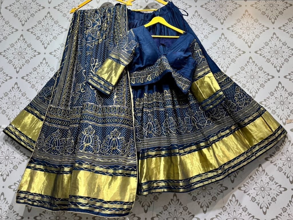 blue lehenga choli with gajji 1742643739 Blue Lehenga Choli With Gajji Silk Vintage Work