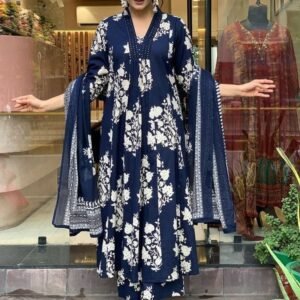 Blue New Launching Beautiful Pure Cotton Three Piece Suits Set