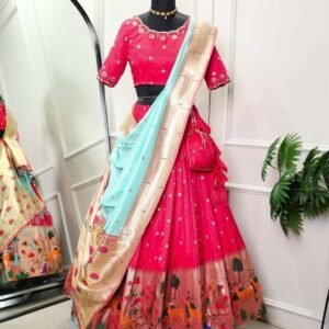 Blue Paithani Jacquard Silk Full Stitched Lehenga