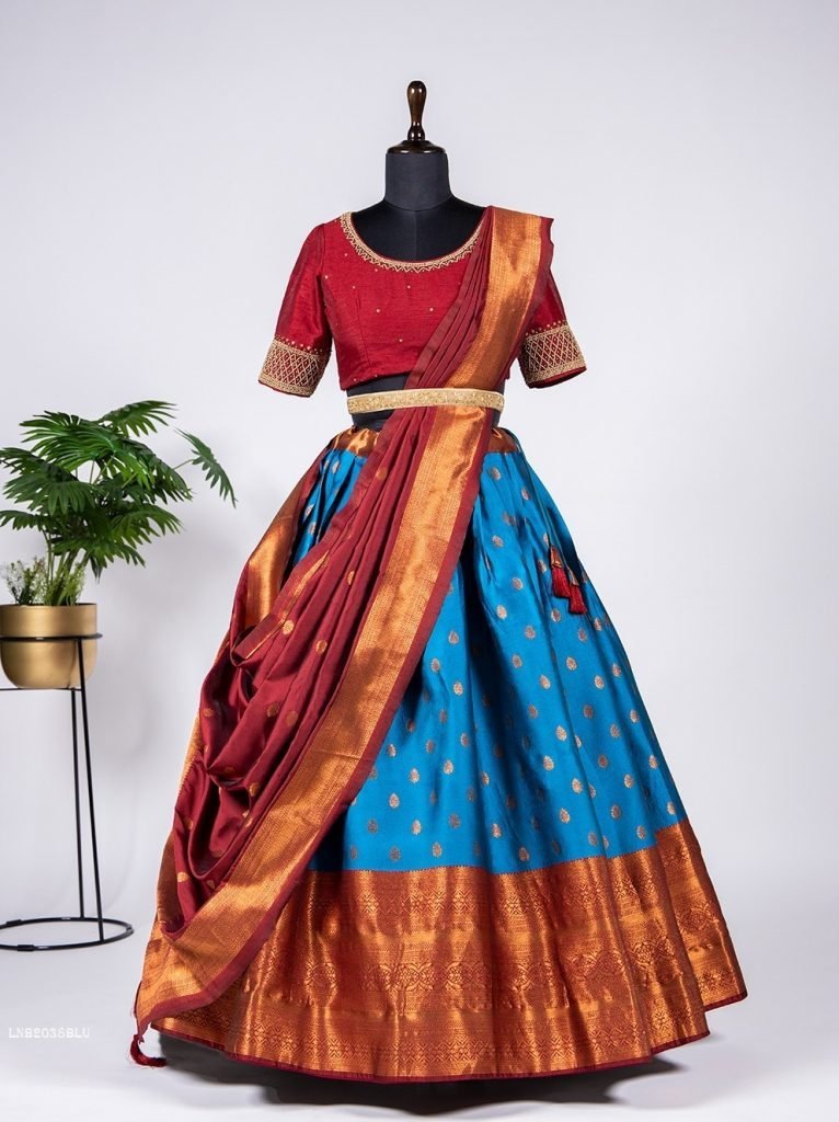 blue pattu stitch jacquard sil 1713413092 Blue Pattu Stitch Jacquard Silk Lehenga Choli