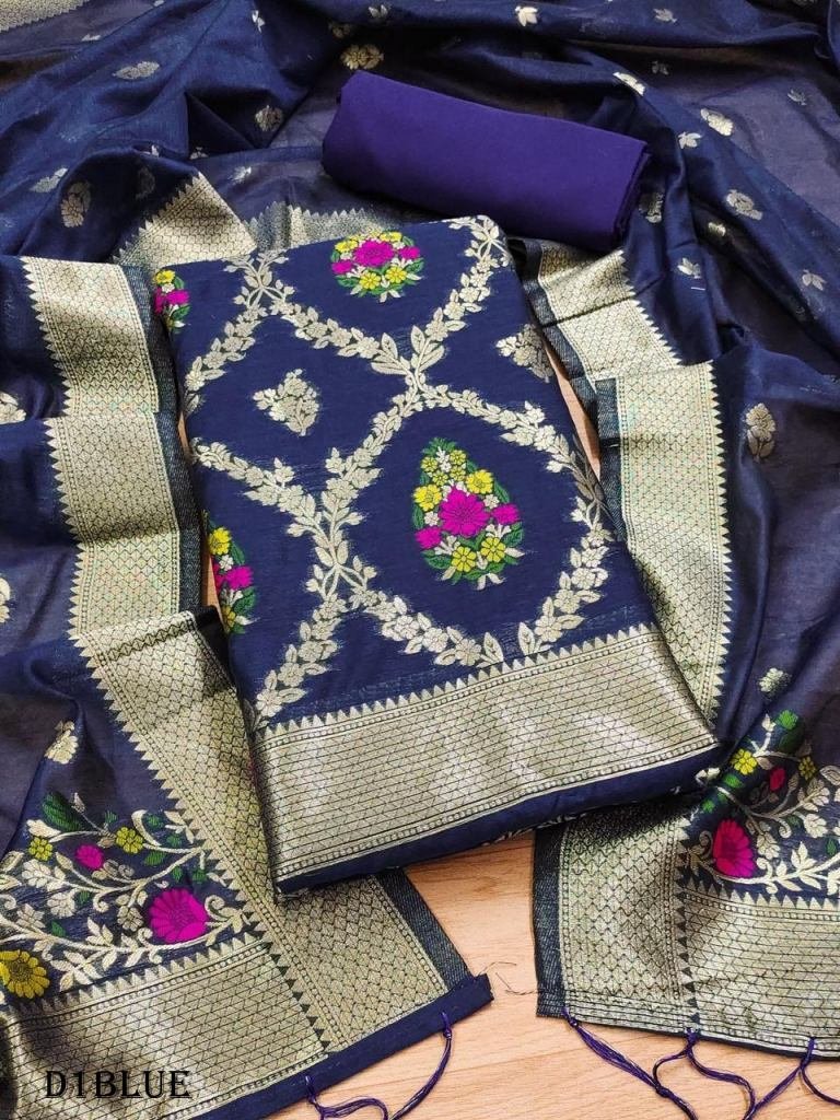 blue pure chanderi silk black 1719229562 Blue Pure chanderi silk fancy unstitched dress material