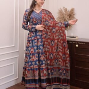 Blue Pure Cotton Readymade Anarkali Suits Sets