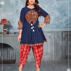 Blue Rayon Embroidered Kedia and Tulip Pants