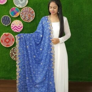Blue Readymade Georgette Butti Gown With Dupatta