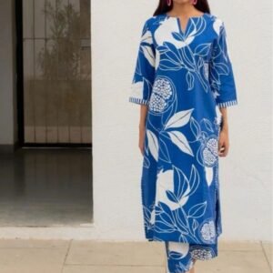 Blue Regular Wear Cotton Kurtis Set With Flower Print