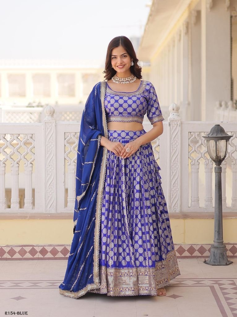blue sequence embroidered lehe 1721034574 Blue Sequence Embroidered Lehenga Choli With 3 5 Meter Flair