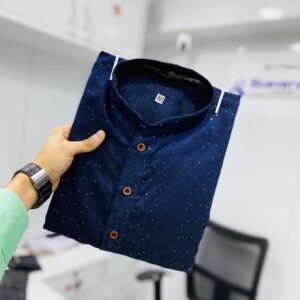 Blue Sequence J Card Silk Men Kurta With Payjama