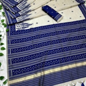 Blue Soft Muga Silk Saree With Tassels