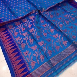 Blue Soft Pure Maslin Dhakai Jamdani Saree