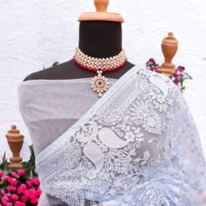 Blue Sonalika Embroidered Pure Soft Net Saree