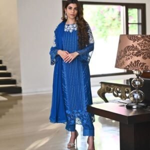 Blue Trending Sequence Readymade Designer Suits With Pent And Georgette Dupatta