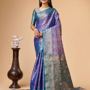 Blue Varni Silver Zari Weaving Lichi Silk Saree
