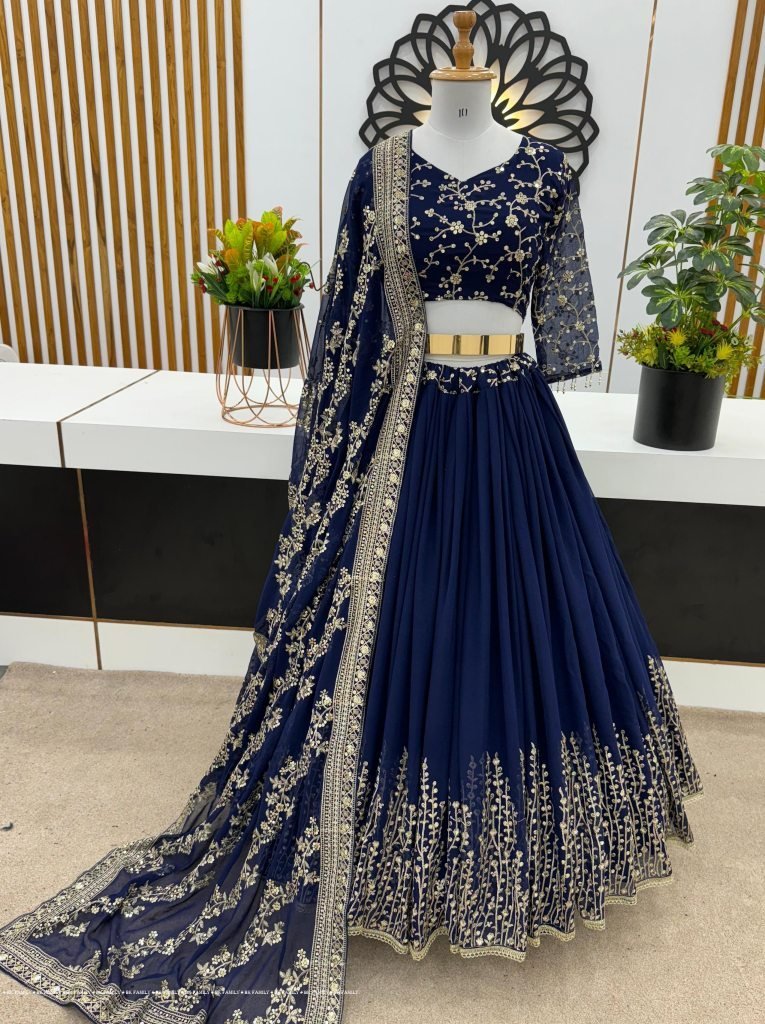 blue wedding lehenga choli wit 1711016709 Blue Wedding Lehenga Choli With Full Heavy Embroidery Sequence Work
