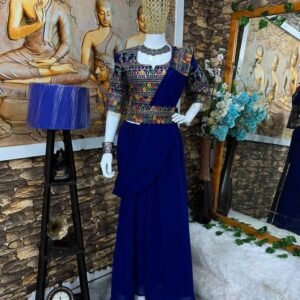 Blue Western Georgette Sequence Sharara Suits With Blouse And Dupatta
