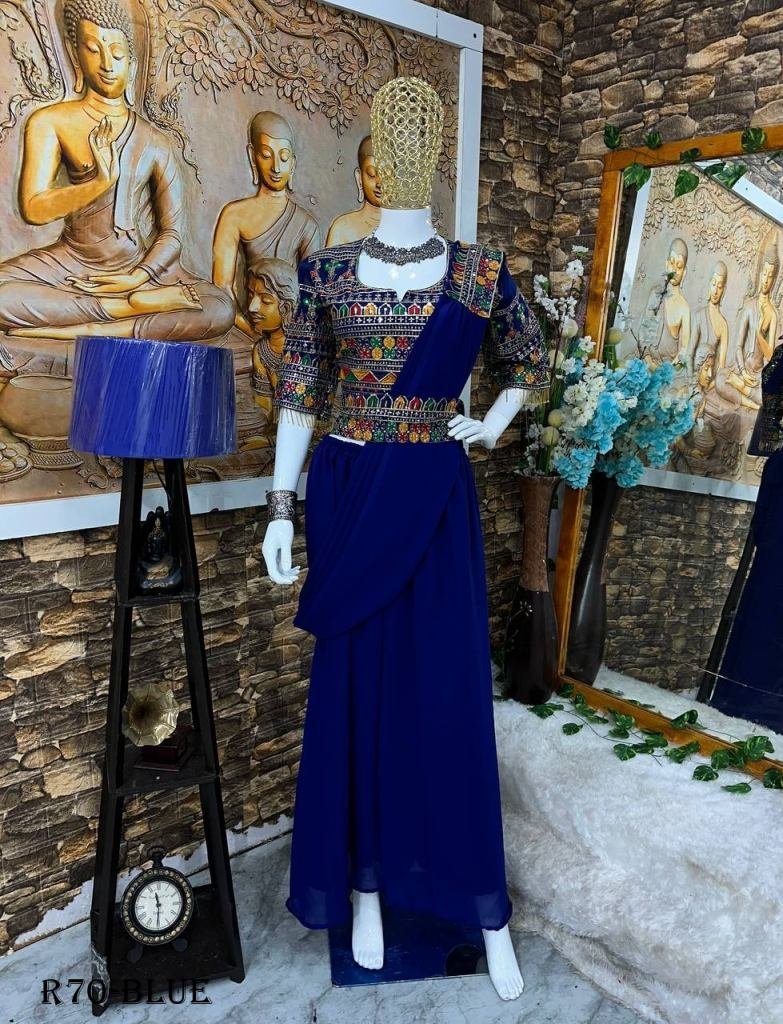 blue western georgette sequenc 1718626077 Blue Western Georgette Sequence Sharara Suits With Blouse And Dupatta