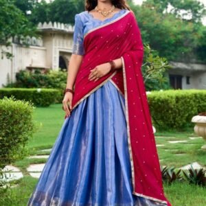 Blue Zari Work Kanchipuram lehenga