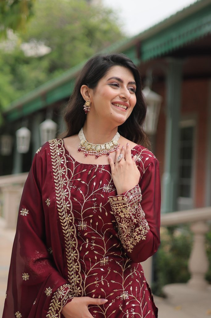 bold beautiful red designer ku 1732704209 Bold Beautiful Red Designer Kurti Palazzo Dupatta