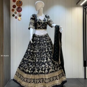 Bold Black Gold Crush Lehenga Choli