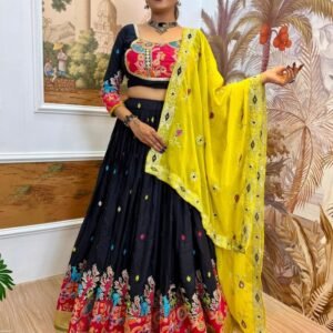 Bold Black Lehnega with Yellow Dupatta For Navratri