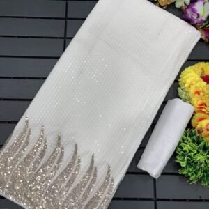 Bollywood BlockBuster 60 gram Georgette White Sequence Saree