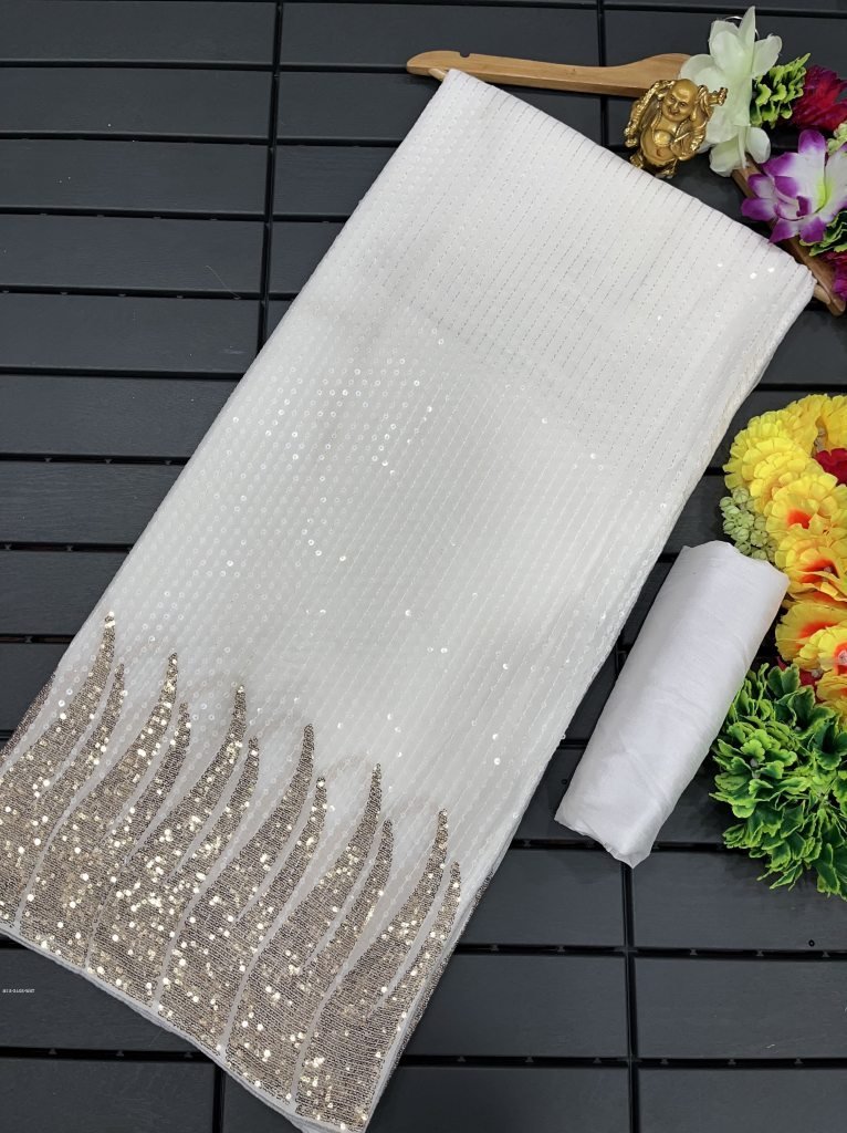 bollywood blockbuster 60 gram 1717763479 Bollywood BlockBuster 60 gram Georgette White Sequence Saree