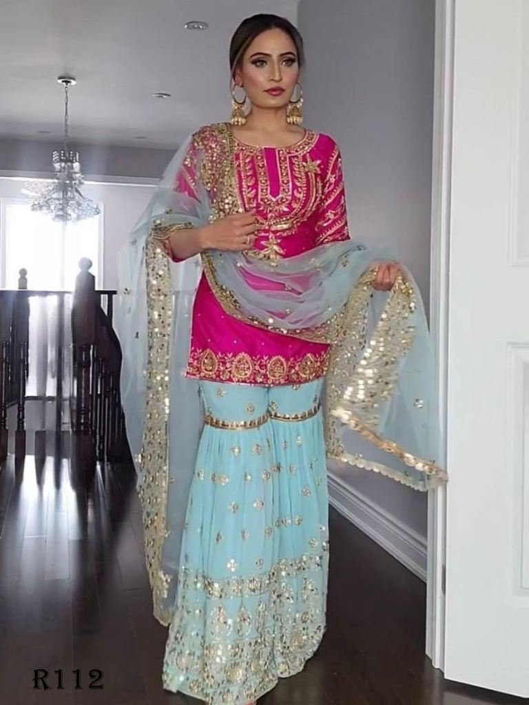 bollywood style embroidered se 1720238013 Bollywood Style Embroidered Sequence Work Faux Georgette Sharara Suits