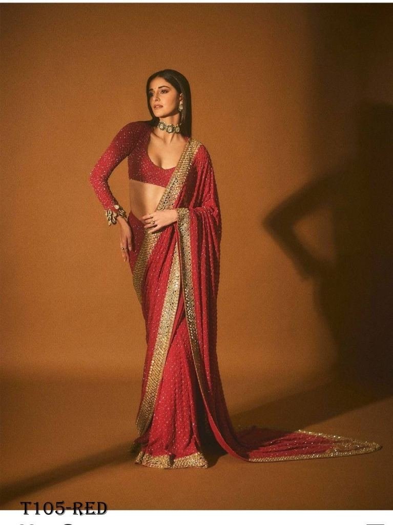 bollywood wear red pure george 1720611551 Bollywood Wear Red Pure Georgette Saree