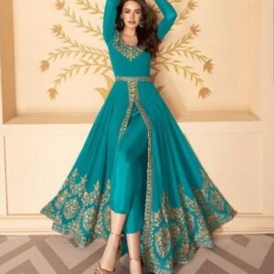 Bottle Green Embordered Semi Suits With Full Flair
