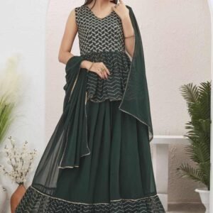 Bottle Green Georgette Readymade Lehenga Choli for Mehendi Function