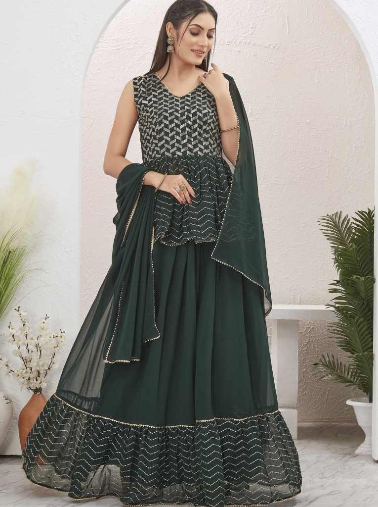 bottle green georgette readyma 1714536119 Bottle Green Georgette Readymade Lehenga Choli for Mehendi Function