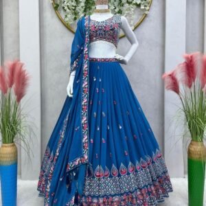 Boutique Style Georgette Rama Blue Lehenga Choli