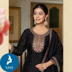 Branded Laali Black Straight Cut Vichitra Silk Kurtis With Dupatta