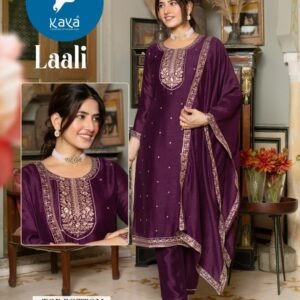 Branded Laali Wine Straight Cut Vichitra Silk Kurtis With Dupatta