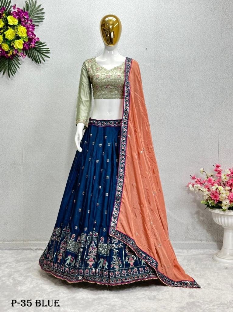 bridal wear heavy chinon embro 1718426774 Bridal Wear Heavy Chinon Embroidered Work Lehenga Choli With Dupatta