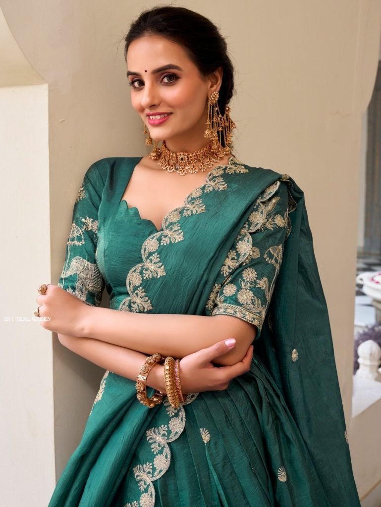 bridel mehndi wear teal green 1747738012 Bridel Mehndi Wear Teal Green Colour Lehenga Choli
