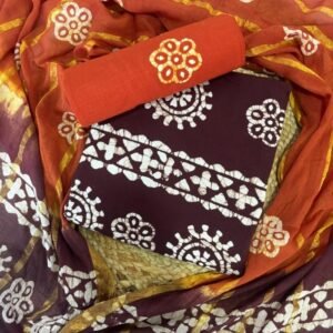 Brown And Orange Wax Batik Pure Cotton Dress Material