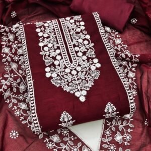 brown designer embroidery santoon dress material