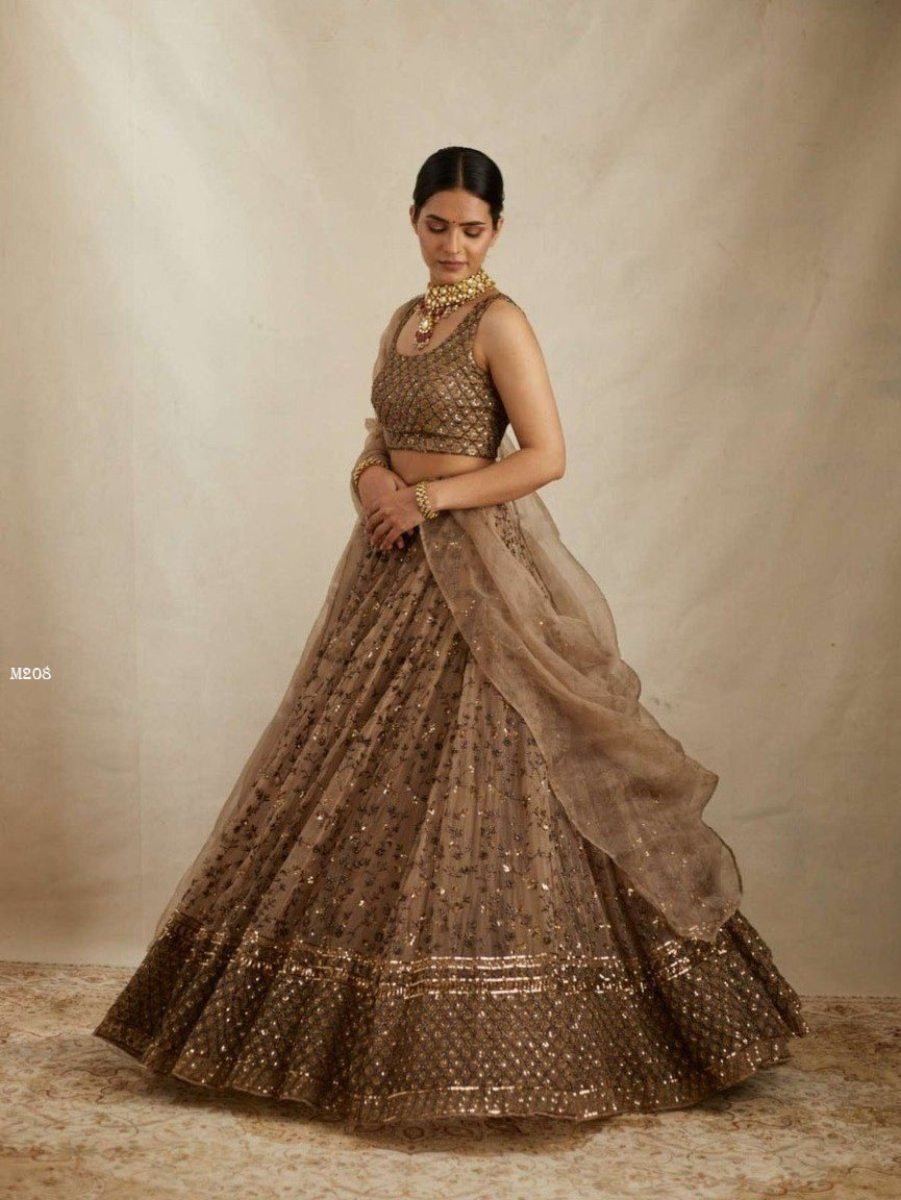 brown designer sequin work leh 1771419054 Brown Designer Sequin Work Lehenga Set