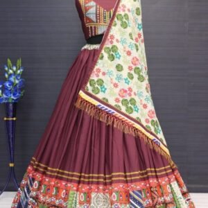 Brown Digital Printed Muslin Cotton Lehenga Choli
