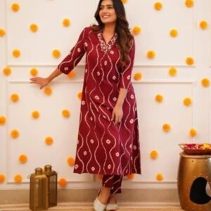 Brown Fancy Neck Work Rayon Cotton Kurtis