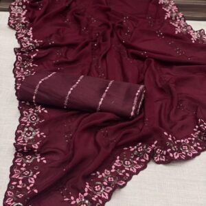 Brown Festival Wear Multi Work Chinon Saree With Beautiful Blouse