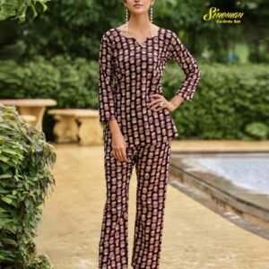 Brown Flower Printed Cotton Top And Pant Co ord Set