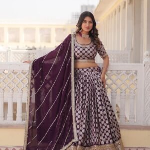 Brown High Grade Pure Viscose Jacquard Lehenga Choli