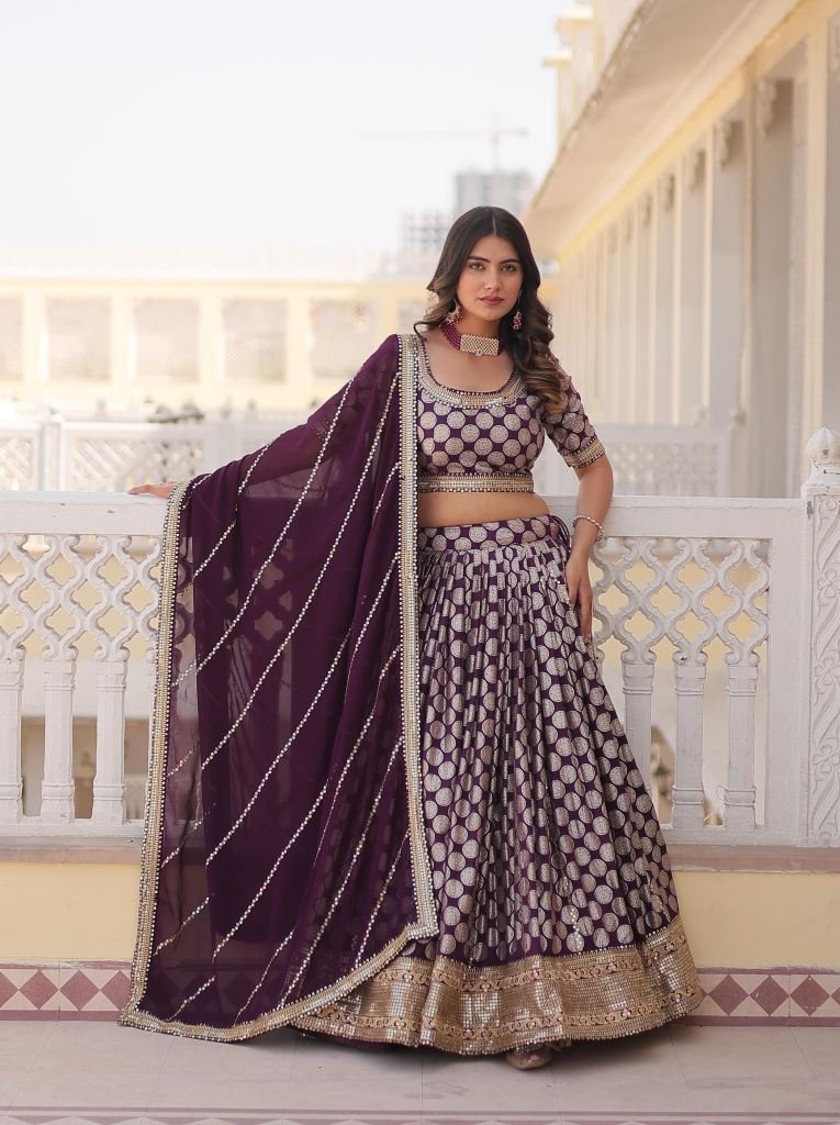 brown high grade pure viscose 1728388258 Brown High Grade Pure Viscose Jacquard Lehenga Choli